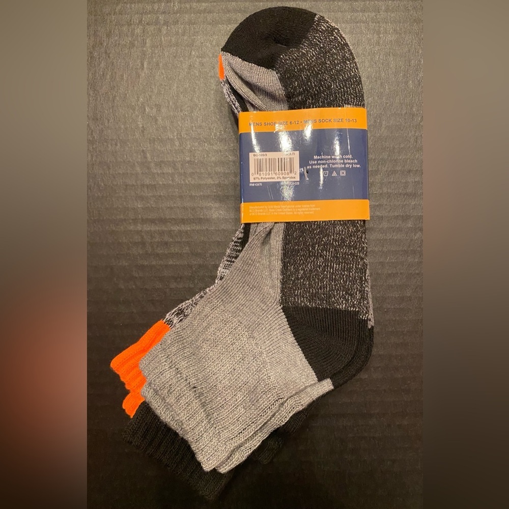 Bass Creek Outfitters 3 Pair Quarter Socks Men's 6-12 Orange Black Gray - Picture 4 of 5